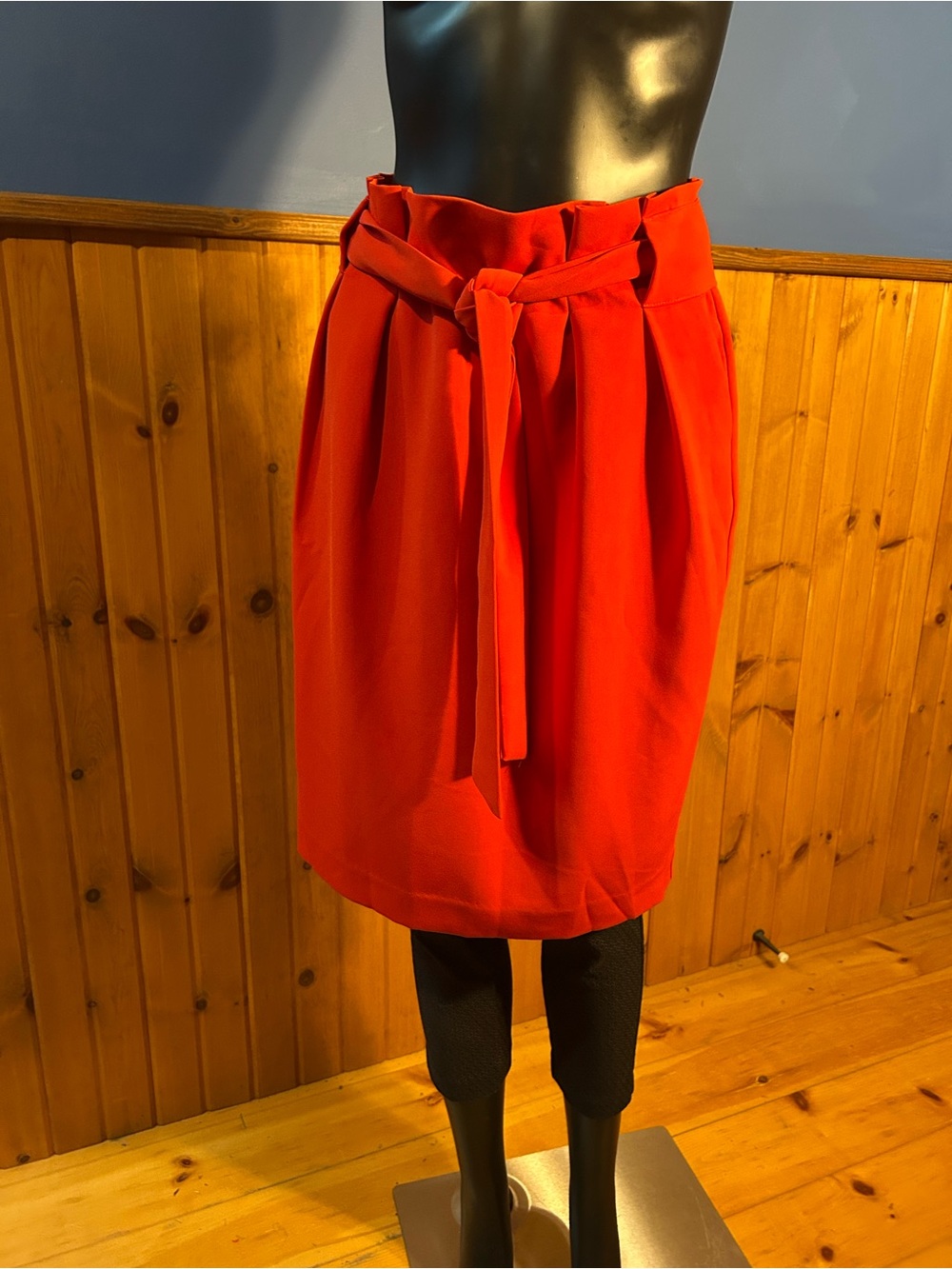 Women's Red Tie-Waist Paperbag Skirt